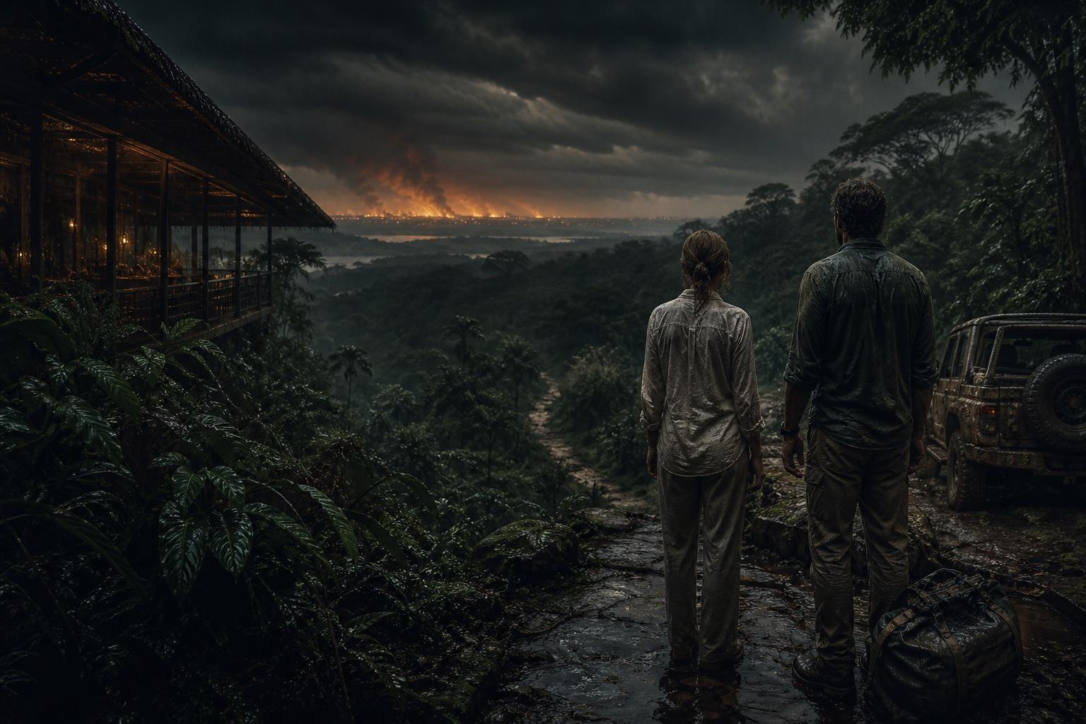 A married couple stranded at an Amazon eco-lodge as distant Manaus begins to burn